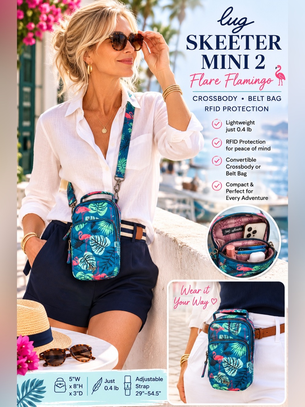 Lug Skeeter Mini 2 Flare Flamingo Crossbody - Convertible Belt Bag MSRP $63 NEW - Picture 3 of 12